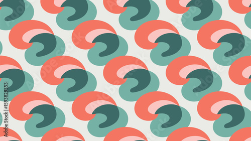 Seamless pattern with overlapping circles of coral and teal colors
