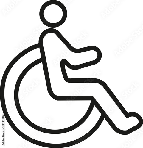 Disabled person icon. Crutches, braille, wheelchair, cane, hearing aid, prosthetic, guide dog, glasses, hospital bed, communication, support, accessibility, healthcare, therapy, disability