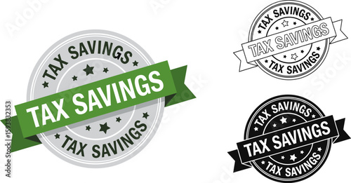 Tax savings seals and ribbons for financial planning and tax season promotion material design