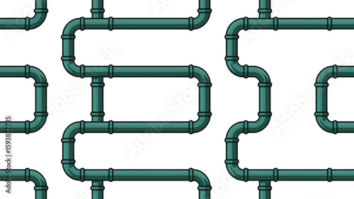 Seamless pattern of green pipes with black outline on light background