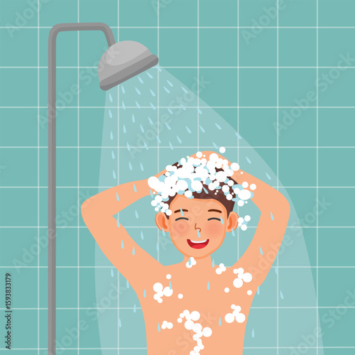 Man taking shower in the bathroom