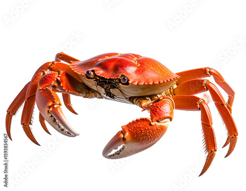 Side Profile of Red Crab Walking with Extended Claw, Transparent Background