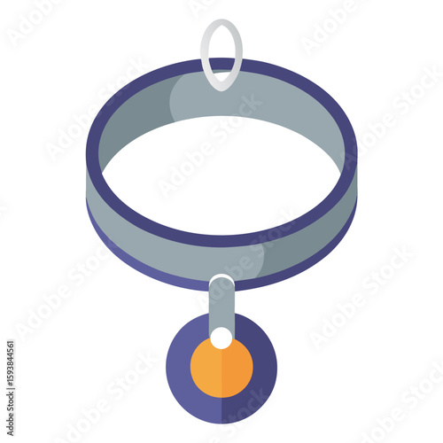 Pet collar with silver pendant vector icon on white background.