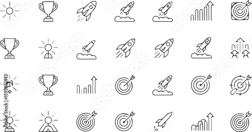 Trophy sun rocket launch growth target success achievement award rays