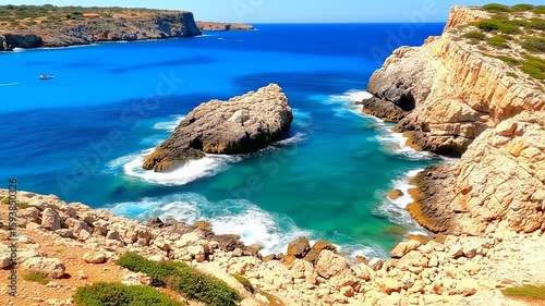 Azure Waters: Coastal Cliffs and Turquoise Sea in Menorca, Spain
