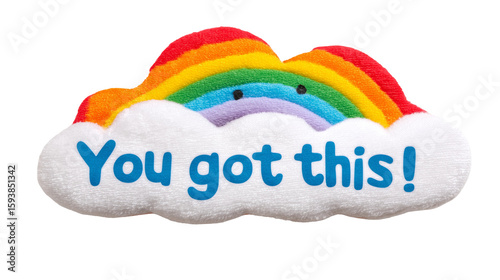 Rainbow cloud plush with encouragement