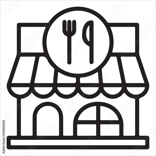 Restaurant Building Icon - Modern Dine-In Establishment - White BG EPS 10