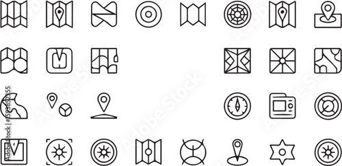 Folded maps location pins compasses and abstract symbols navigation