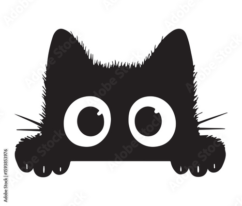 Minimalist silhouette cat peeking clipart.