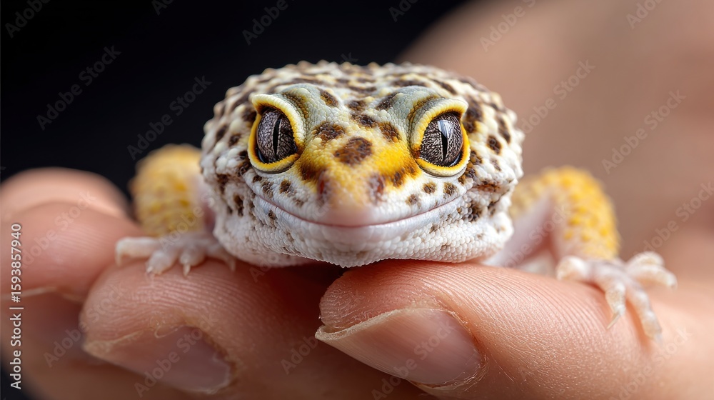 Naklejka premium Gecko on hand, close-up