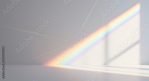 Aesthetic white room interior with prism light, showcasing natural rainbow effect