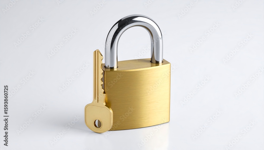 Naklejka premium Golden padlock with key
