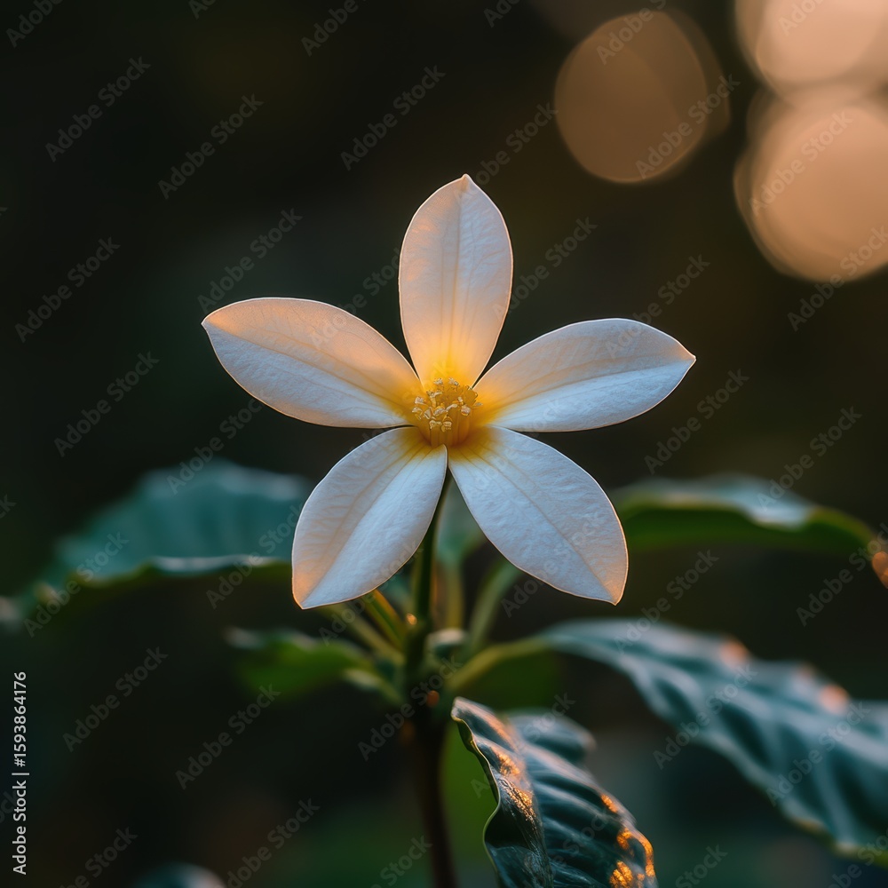 Fototapeta premium Beautiful white flower with delicate petals in green foliage