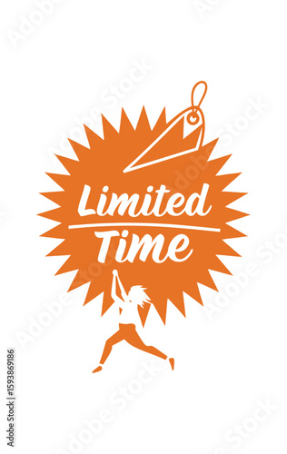 Bright orange jagged-edge starburst label with LIMITED TIME in bold italic text, modern sale tag design, transparent background, energetic and eye-catching.

