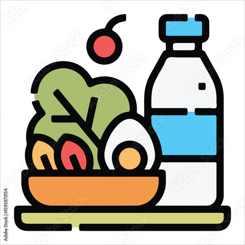 Gourmet Salad Bowl Icon - Fresh Greens & Superfood Toppings - White BG EPS 10