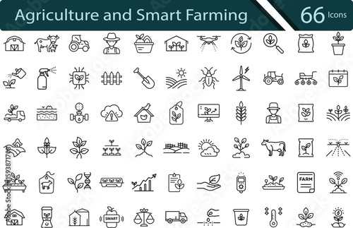 Modern Agriculture and Smart Farming Icon Set for Sustainable AgriTech Solutions.