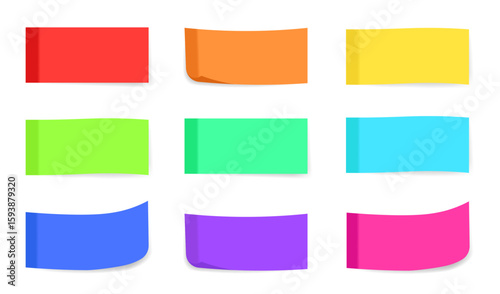 Free Download A collection of colorful rectangular sticky notes in 9 colors and 4 folded styles. Great for digital planning, UI design, and productivity tools. - GFXLoad