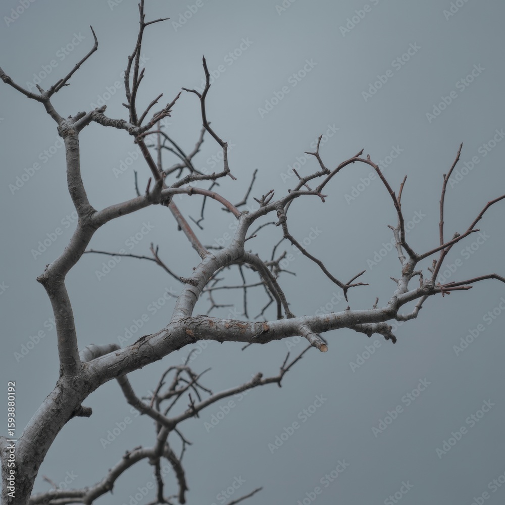 Obraz premium Gnarled bare branches against overcast sky bare tree