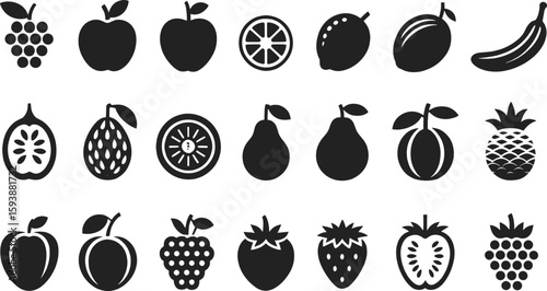 Black fruit icons white grapes