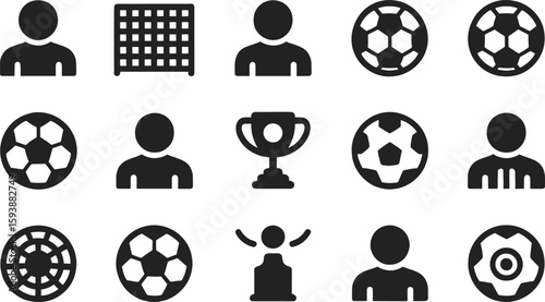 Soccer icons player trophy net ball gear football
