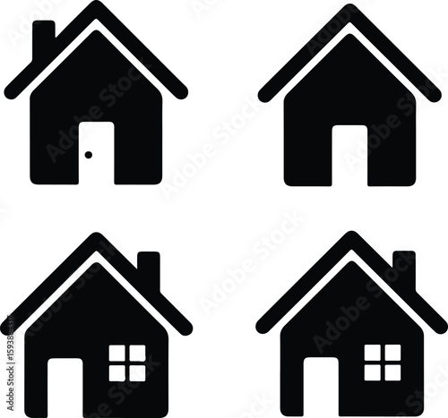 Simple house icons with doors and windows home building