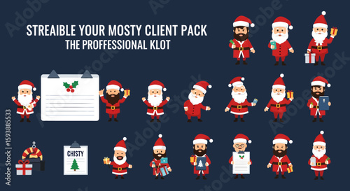Festive Santa Claus avatars showcase a holiday spirit, perfect for Christmas greetings and seasonal social media with diverse characters and jolly themes.