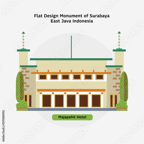 Flat Design Monument of Surabaya - Majapahit Hotel