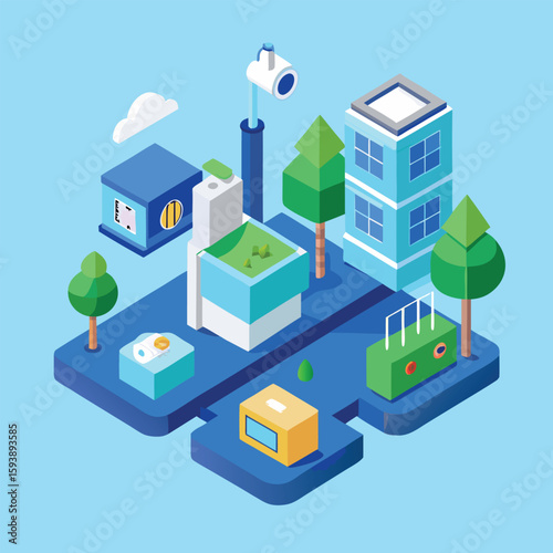 3D Isometric Scene Illustrating Smart Homes Powered By Renewable Energy