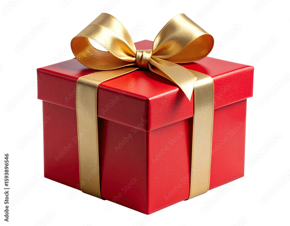 Fototapeta premium 3D Red Gift Box with Golden Ribbon and Shadow