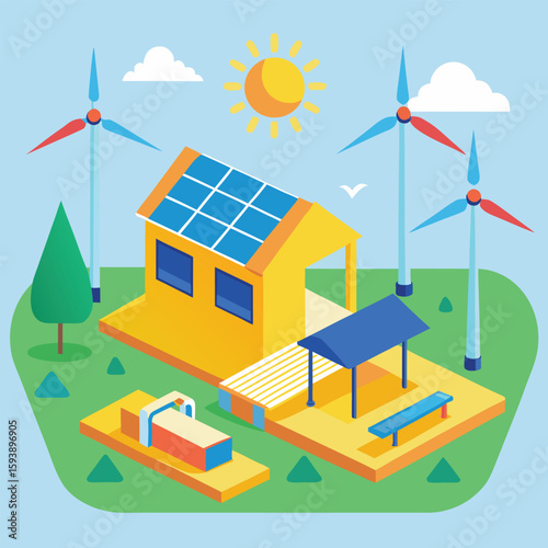 Clean Energy Community Center With Wind And Solar Powered Utilities