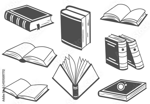 silhouette Open black book side perspective drawing icons minimal back book notebook on the upside down outline laying