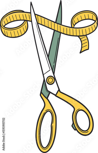 Engraving scissors and measurement tape