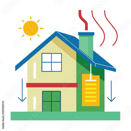 Energy Efficient Passive House Illustrated With Sustainable Diagram