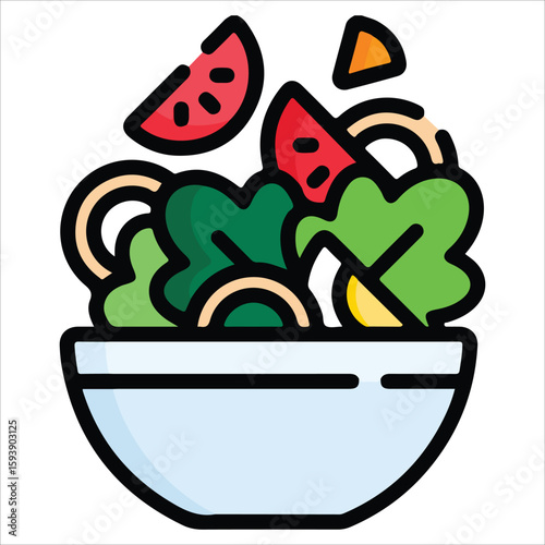 Garden Fresh Salad Icon - Mixed Greens & Veggies - White BG EPS 10