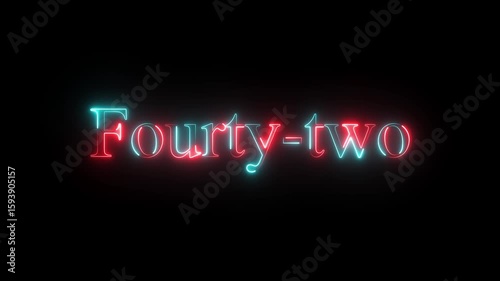 glowing neon number fourty two animation. Blue and red neon futuristic effect and black background video animation .
