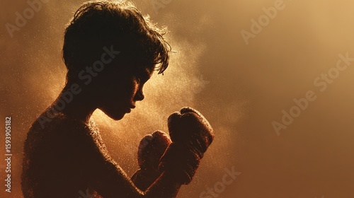 Young boxer, silhouette, focus on determination