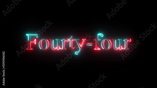 glowing neon number fourty four animation. Blue and red neon futuristic effect and black background video animation .
