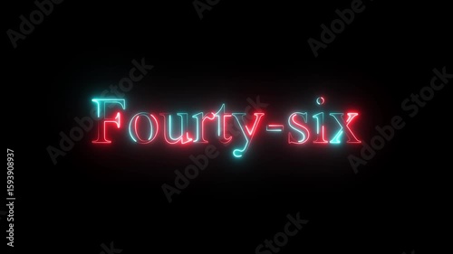 glowing neon number fourty six animation. Blue and red neon futuristic effect and black background video animation .