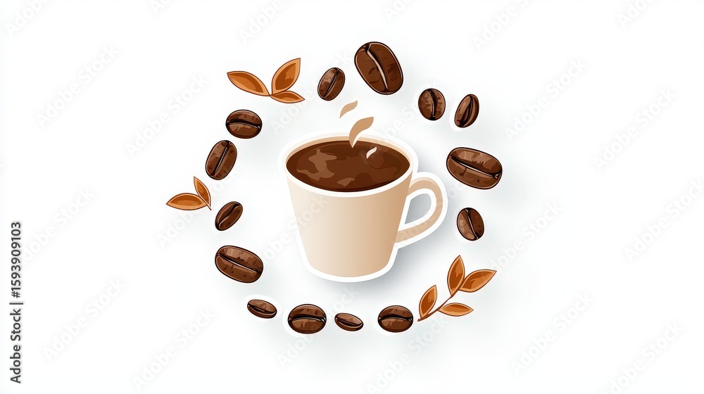 Obraz premium Elegant circular coffee logo sticker with c- icon in center and modern clean font, isolated on white.