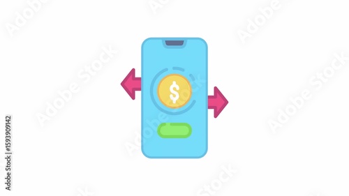 Mobile money transfer animation featuring arrows and a dollar sign, suitable for mobile banking apps and online payment platforms.
