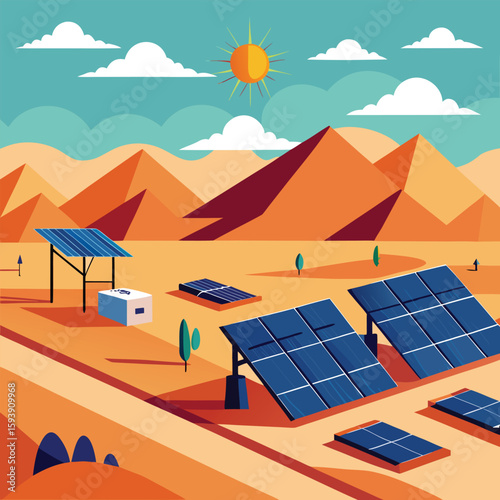 Solar Farm In Desert Environment Generating Large Scale Energy