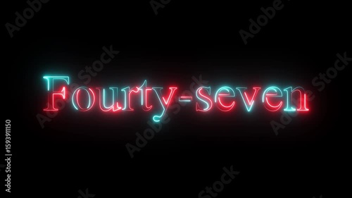 glowing neon number fourty seven animation. Blue and red neon futuristic effect and black background video animation .
