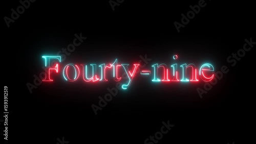 glowing neon number fourty nine animation. Blue and red neon futuristic effect and black background video animation .