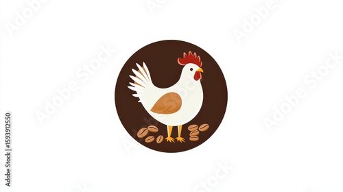 Line art of a coffee-colored chicken placed just beyond a brown circular outline, designed in minimalist logo form, white background for branding use.