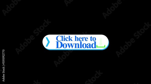 Click Here to Download Button Icon with Arrow Animation on White Rounded Rectangle over Black Background