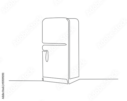 Refrigerator - kitchen equipment outline drawing illustration. one continuous line drawing of refrigerator.