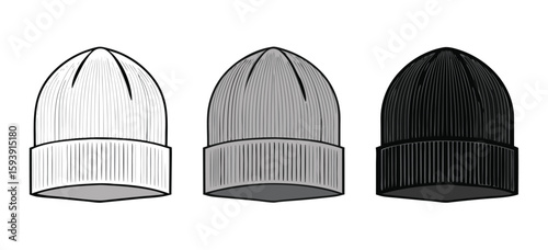 Knit cap ( beanie ) template vector illustration set