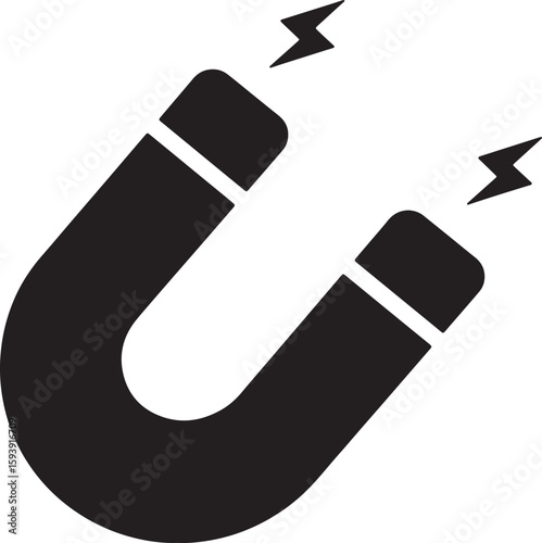 Simple black and white illustration of a horseshoe magnet attracting energy