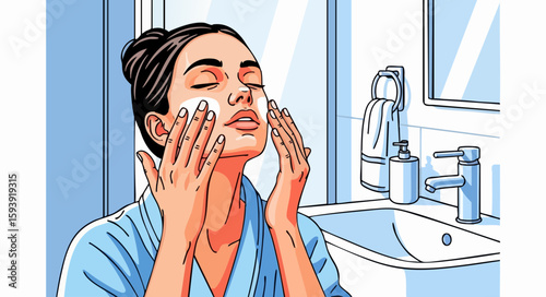 Woman applying face cream in bathroom, for beauty blogs