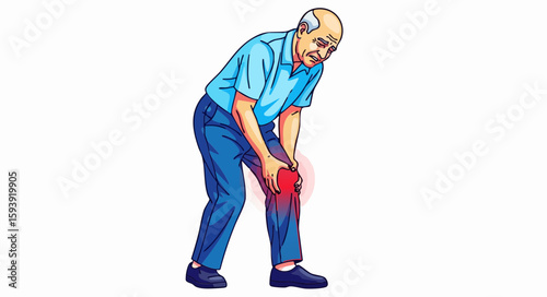 Elderly man experiencing knee pain, for medical illustrations